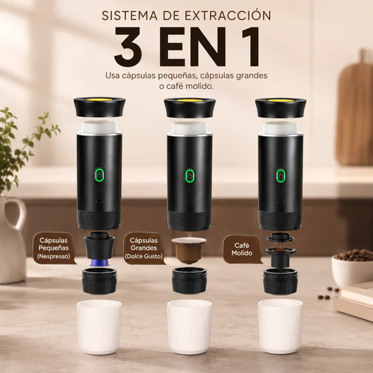 Sistema 3 en 1: cápsulas pequeñas Nespresso, cápsulas grandes Dolce Gusto o café molido